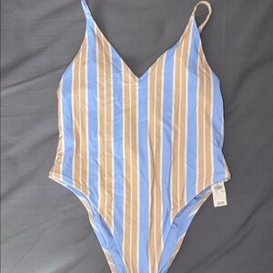 Aerie Blue and Tan Striped Swimsuit